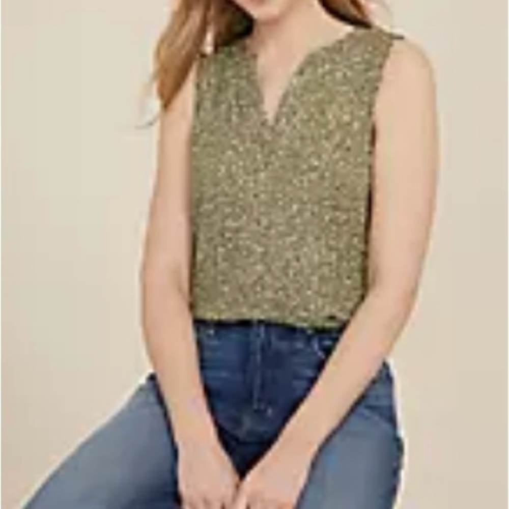 Maurices Olive Floral Sleeveless Atwood Blouse